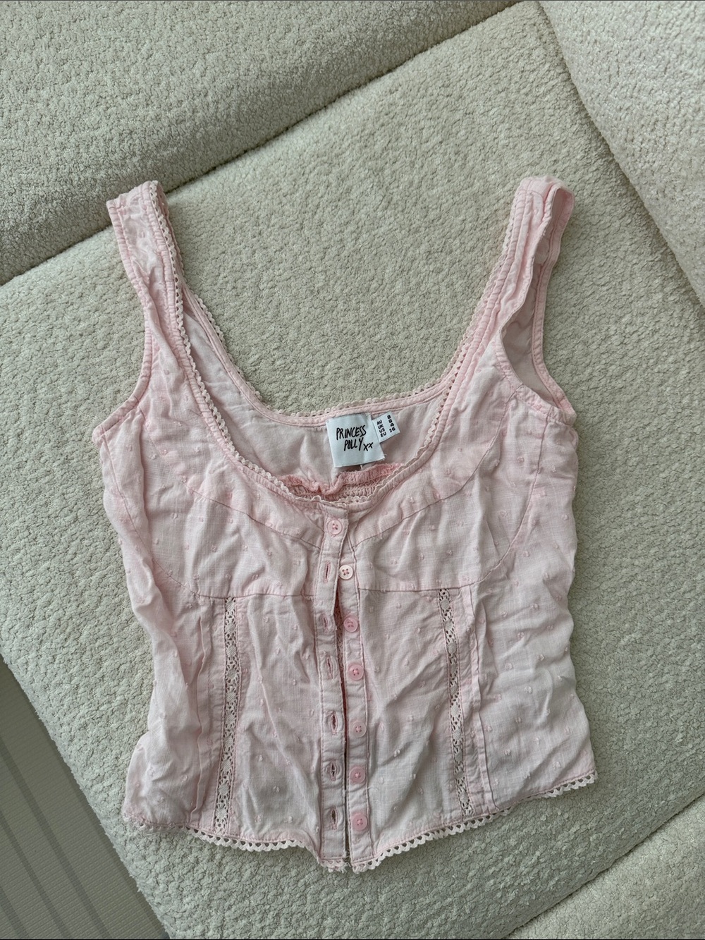 Princess Polly Light Pink Lace-Trim Button Tank